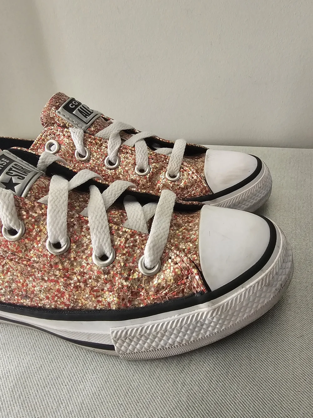 CONVERSE All Star Girls Rose Gold Sparkle Low Top Sneakers